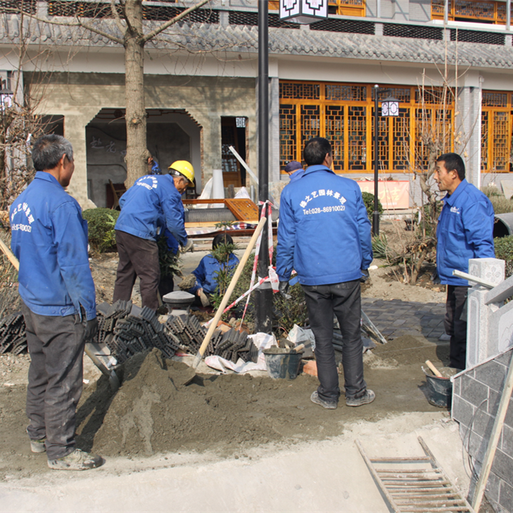 彭州九尺赵老四花园喷泉音乐园林鹅肠火锅施工现场